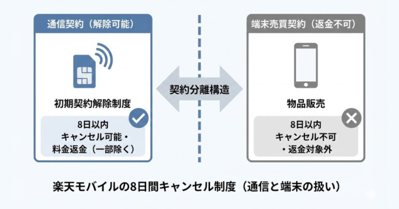 楽天モバイルの8日間キャンセルで解除できる契約と解除できない契約の違い