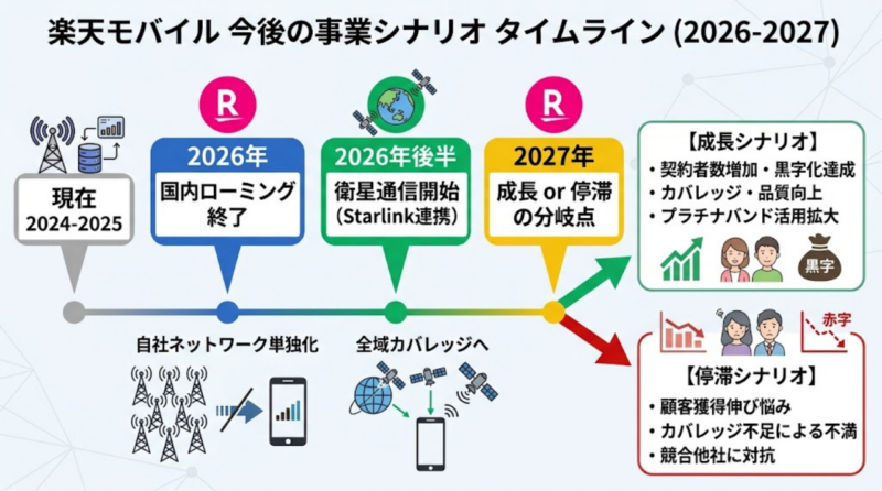 楽天モバイルの今後の動向を示したタイムライン図