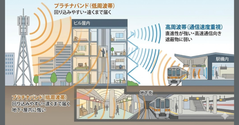 楽天モバイルの通信品質を屋内外の構造から整理したイメージ