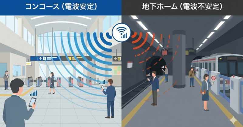 地下鉄駅構内の通信品質の二極化