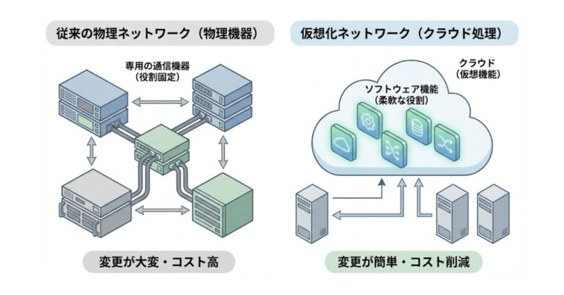 楽天モバイルが採用する仮想化ネットワーク構造を示した模式図