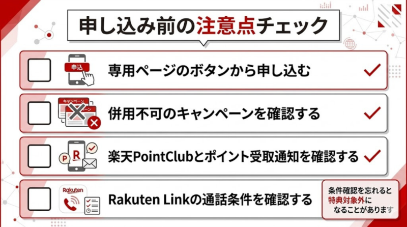 楽天モバイルキャンペーンの注意点チェックリスト