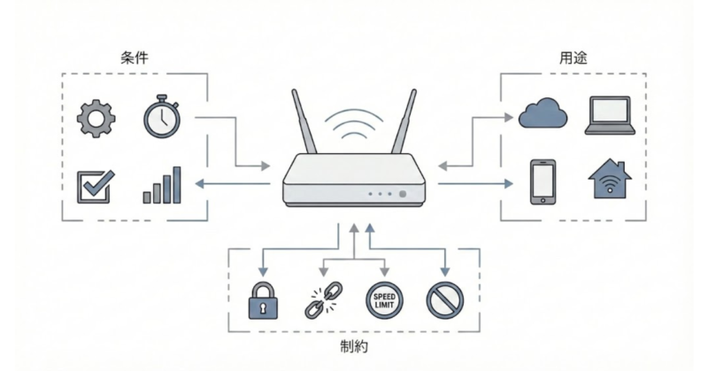 楽天モバイル回線をL13で固定回線代替運用する際の技術的判断構造を示した概念図
