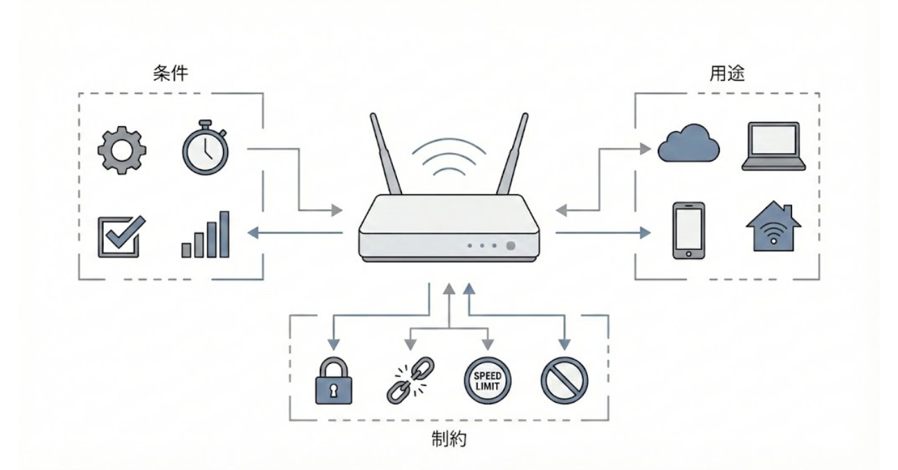 楽天モバイル回線をL13で固定回線代替運用する際の技術的判断構造を示した概念図