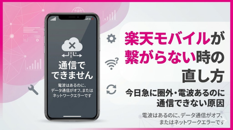 楽天モバイルが急に繋がらない時の対処法を解説するアイキャッチ画像