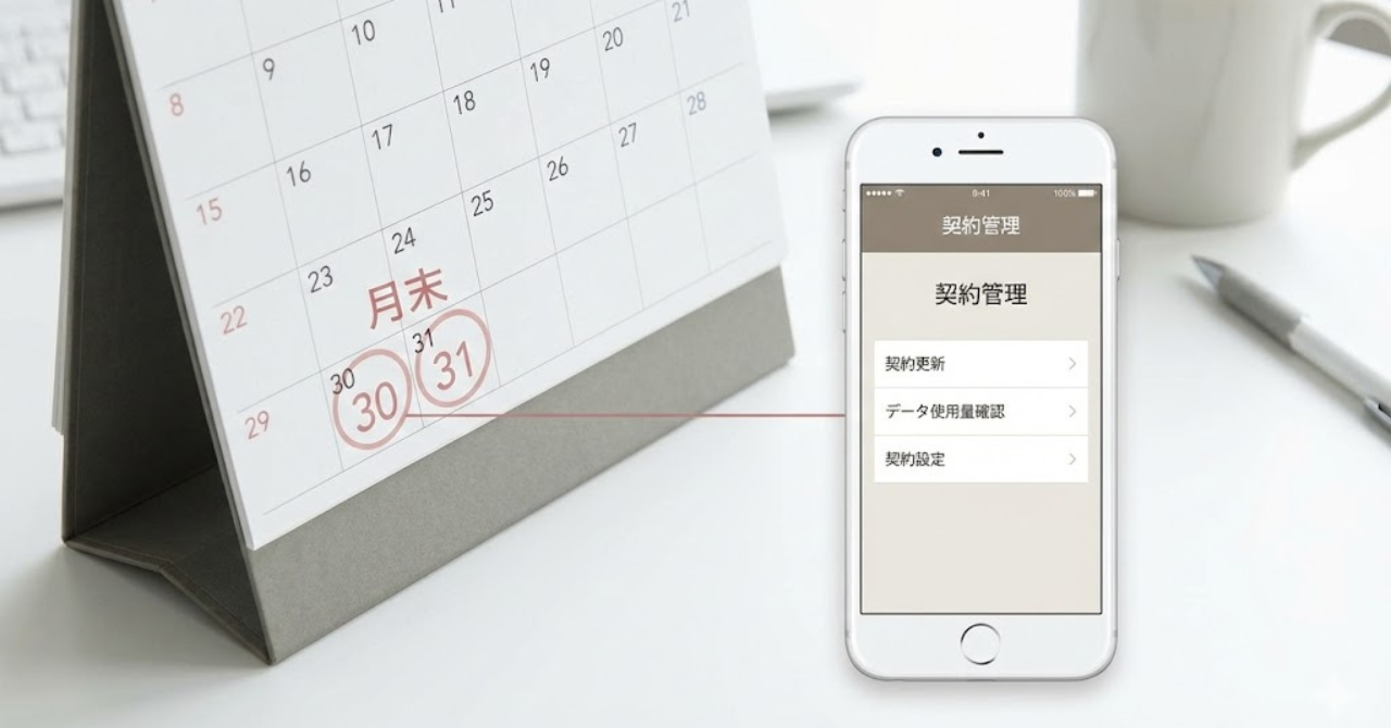 楽天モバイルを月末に契約するタイミングを示すカレンダーとスマートフォン