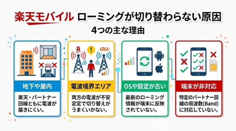 楽天モバイル ローミング切り替えが遅れる原因