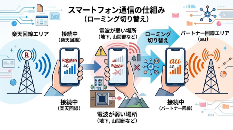 楽天モバイル ローミングの仕組み(楽天回線とパートナー回線)