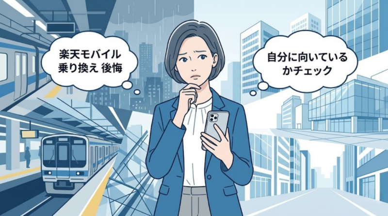 楽天モバイルに乗り換えるべきか迷う人物のイメージ