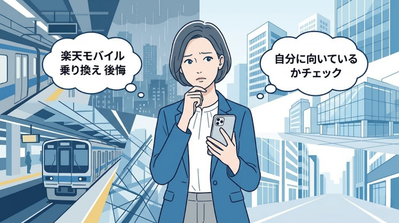 楽天モバイルに乗り換えるべきか迷う人物のイメージ