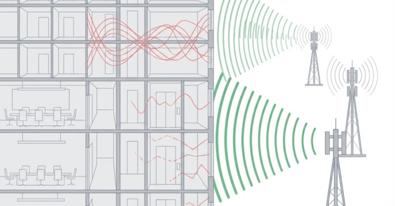 楽天モバイルが屋内や高層階で圏外になりやすいイメージ（周波数特性）