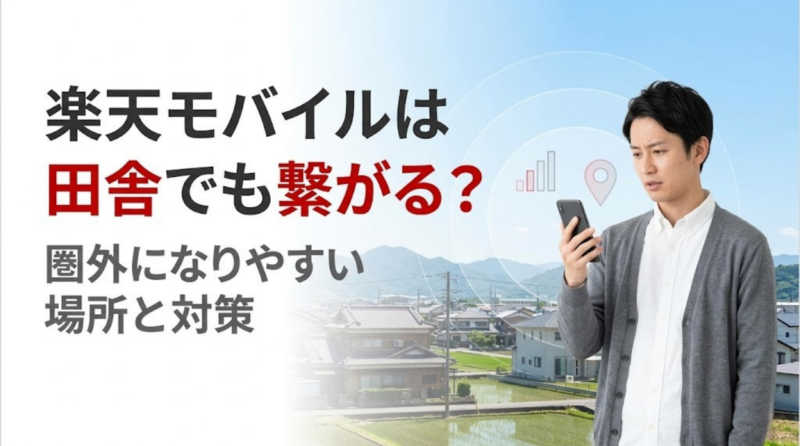 田舎で楽天モバイルの電波状況を確認するイメージ画像