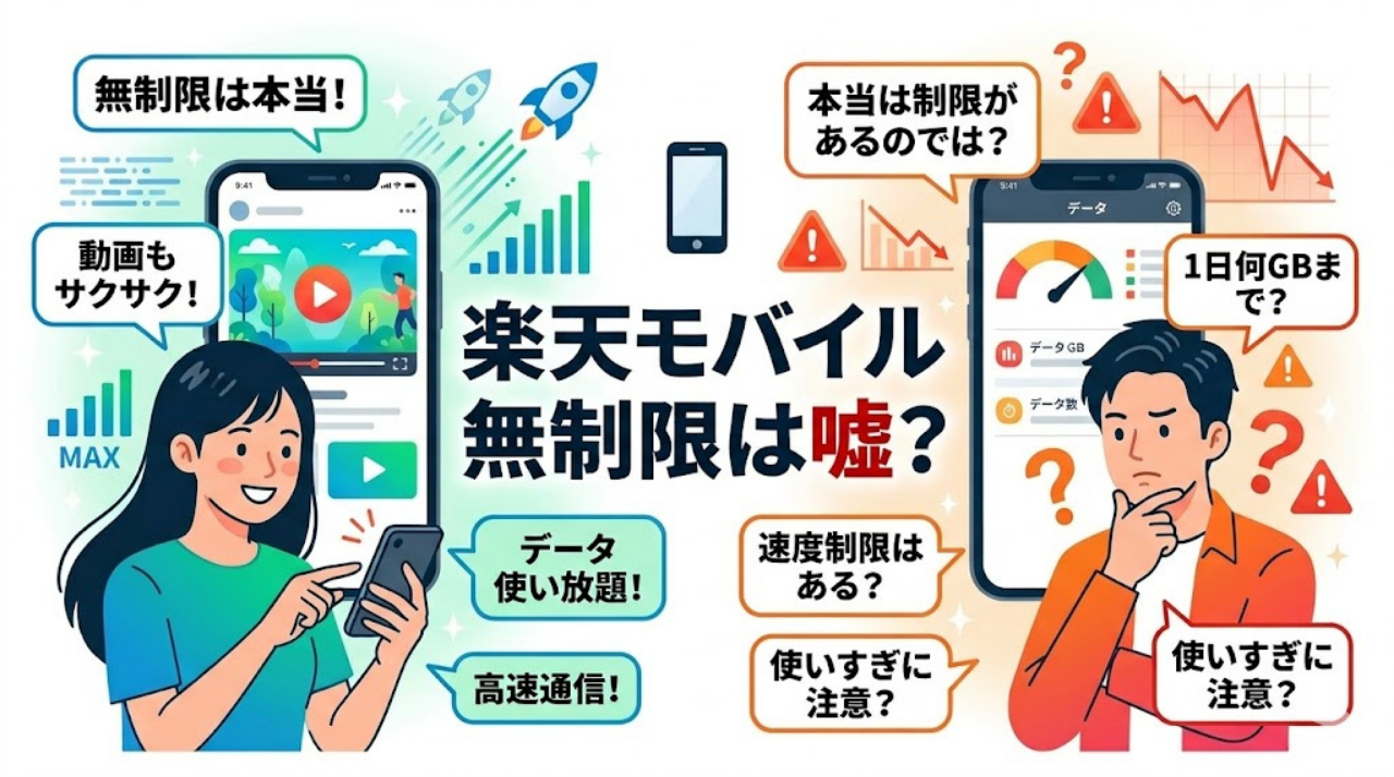 楽天モバイル データ無制限 嘘か本当かを比較したイメージ