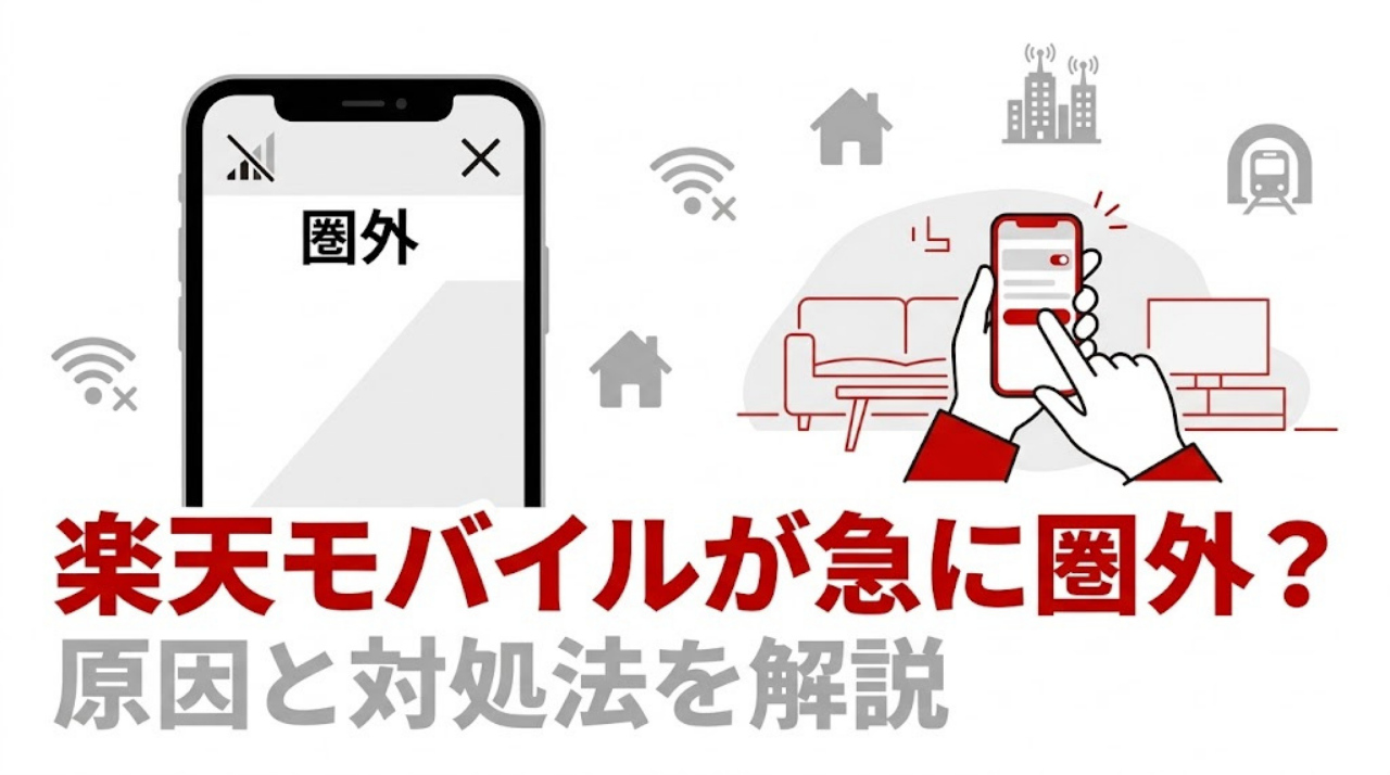 楽天モバイルが急に圏外になったときの原因と対処法を解説するアイキャッチ画像