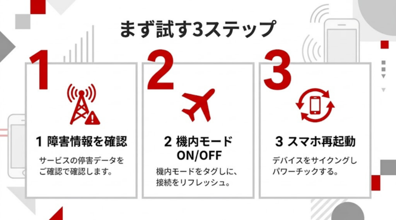 楽天モバイルが急に圏外になったときに最初に試す3ステップの図解
