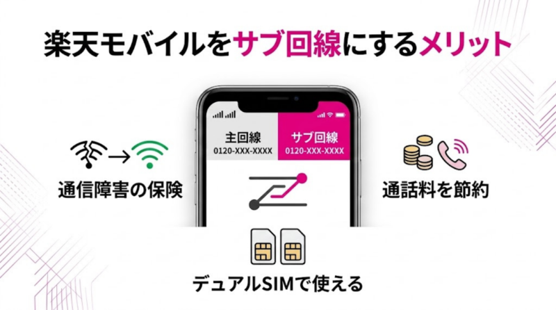 楽天モバイルをサブ回線として使うメリットを示したアイキャッチ画像